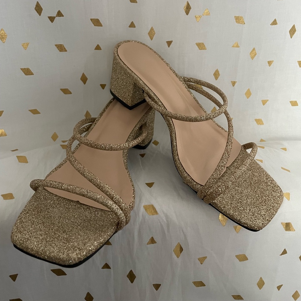 Gold Glitter 2 Inch Heels Size 5.5